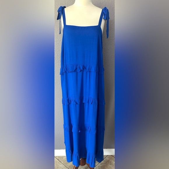 Ivy Street Blue Tiered Maxi Dress Size 2X Ruffled Layered Sleeveless Beach Boho - Picture 2 of 10